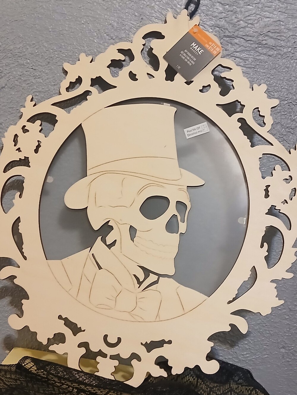 New "Glass" & Plywood Halloween Decor - Skull With Top Hat